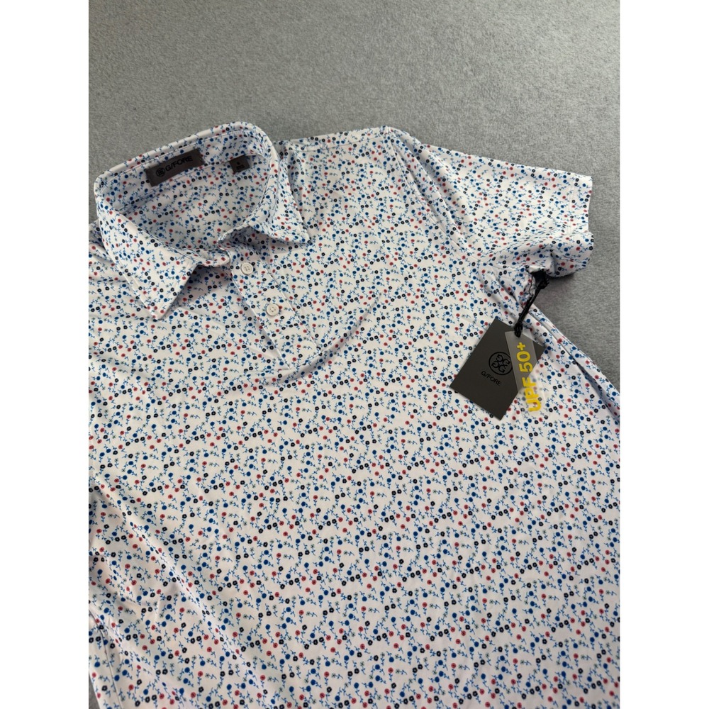G/FORE Aye PoppyTech Jersey Polo Mens Performance Golf Shirt‎ White Floral S New